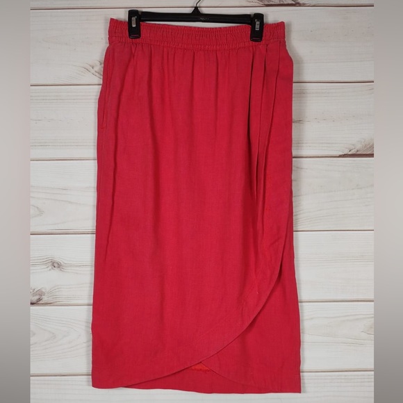 Vtg. Gene Ewing Bis California sun washed red Denim skirt med wrap style Pockets - Picture 1 of 11